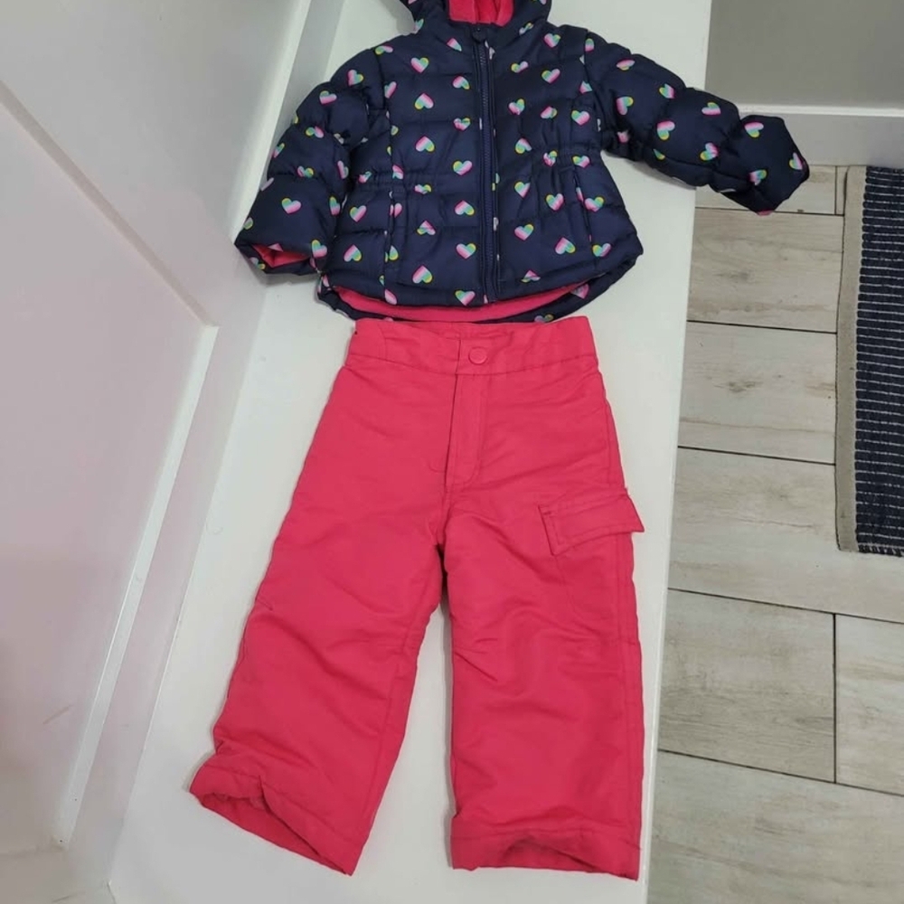 Heart Patterned Puffer Jacket & Pink Snow Pants